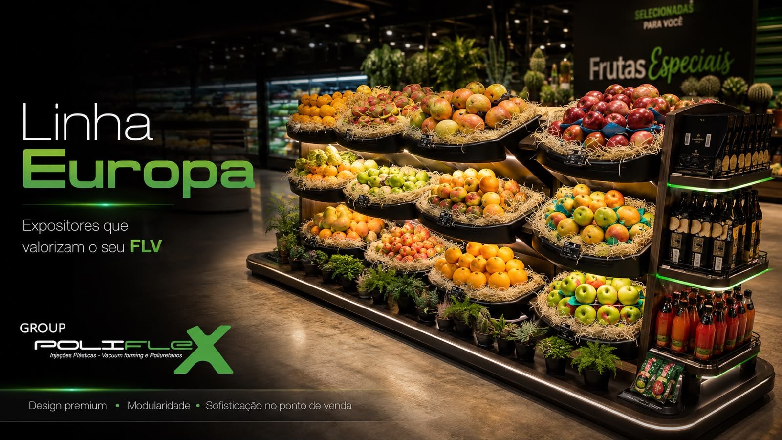 Linha Europa de expositores para frutas, legumes e verduras